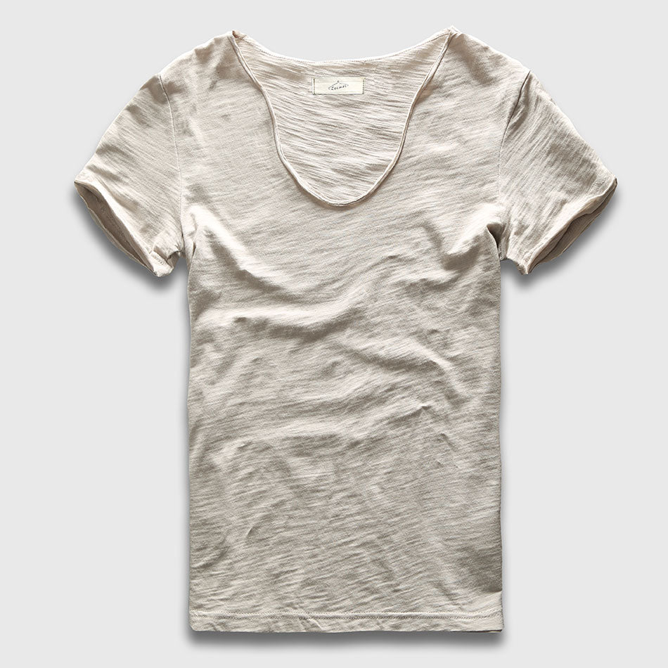 Men's Fashion Casual V-Neck T-Shirt Light Gray